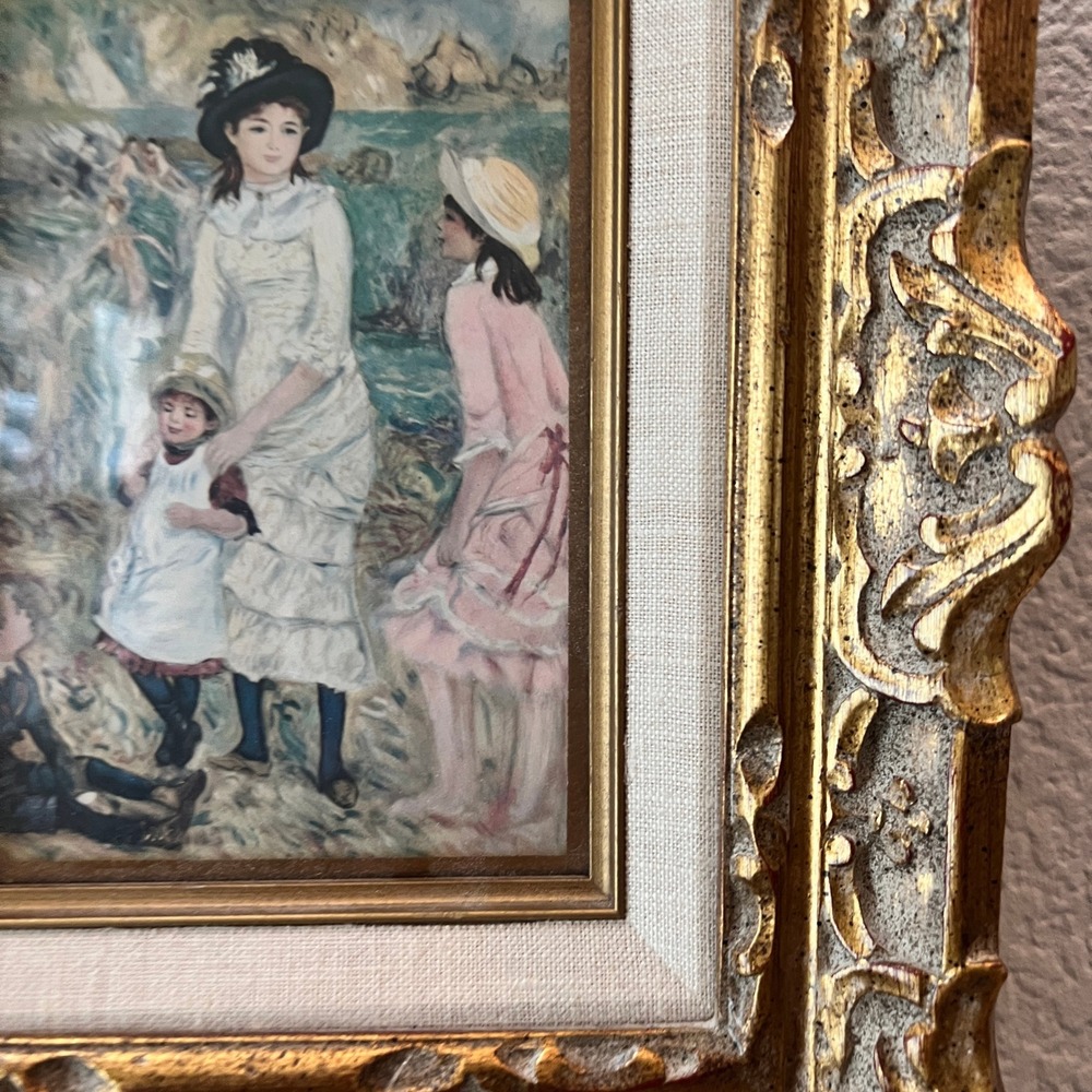 Vtg Renoir Children on the Seashore Framed Print Ornate Gold Frame Wall Art - Picture 2 of 12